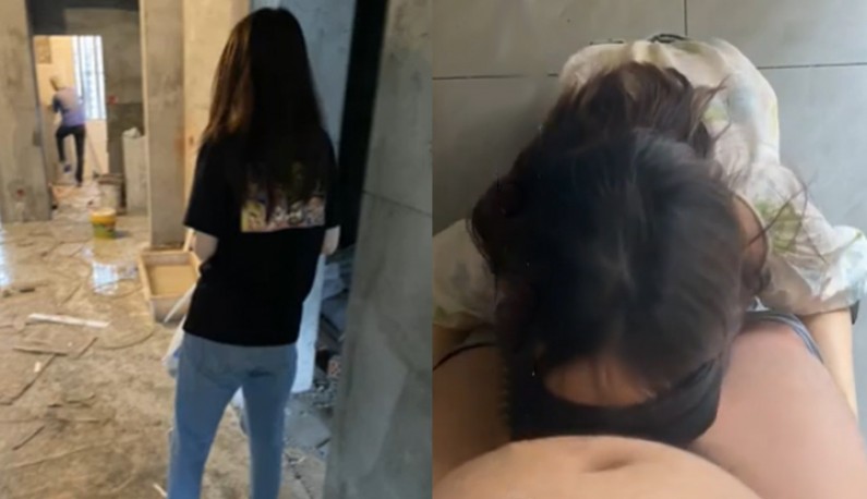 隔壁工人在裝修,我和夫人在一旁操起來!小心隔牆有耳!