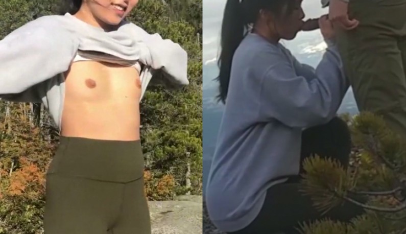 小情侶到荒山野嶺出遊,興致一來就在山林間快意啪啪~