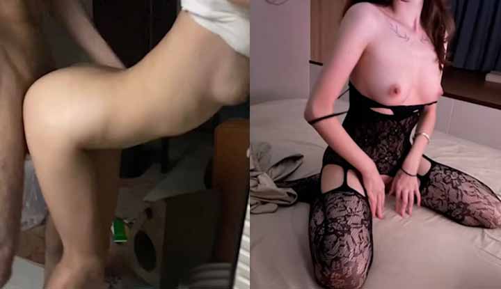 Leaked clip of a pilot and model in black stockings having sex~ Girlfriend with busty breasts and long legs pumps her pussy, very thrilling (2)
