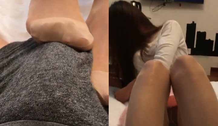 Beautiful slender stockings for feet ~ Rub the meat stick until it's hard, then insert it and drill a small hole.