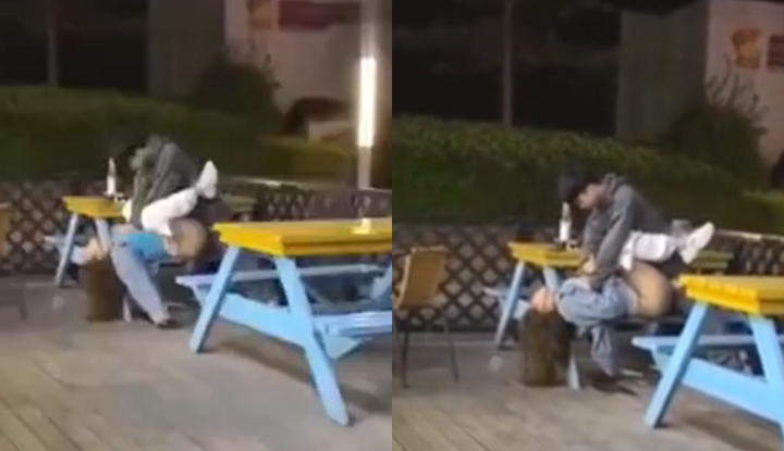 網曝門事件~小情侶直接在便利商店戶外用餐區幹了起來