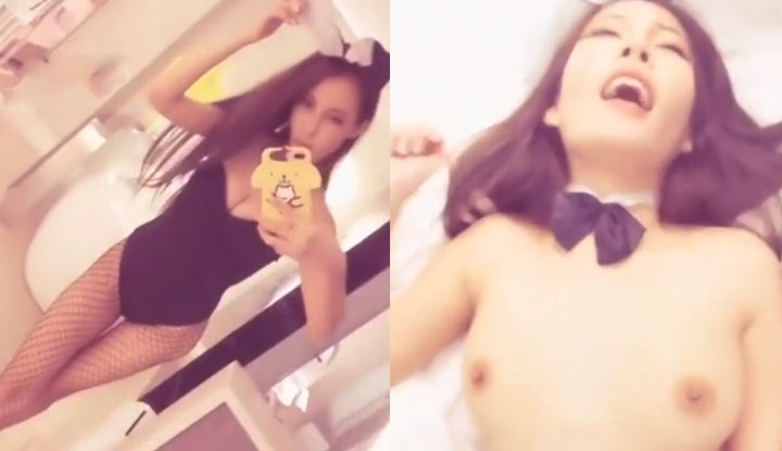 [台灣] SWAG princessdolly～Classic Collection Series Five No Condom Cum Inside Special! Unlock the highest rate of bunny girl in black silk suspenders shamefully washing her lewd pussy.