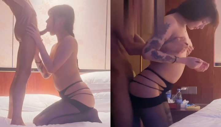 A girl with a very innocent tattoo looks sexy and has sex as soon as she takes off