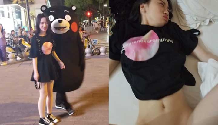 The girl met Kumamon ~ and then she was fucked!