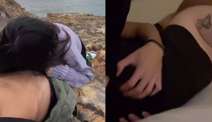 [Taiwan] Big tits help her boyfriend blow on the beach