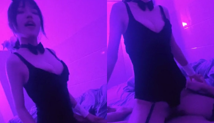 為了慶祝騎人節,老婆特地穿上兔女郎情趣裝在我的肉棒上又騎又搖~