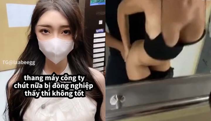 She was in heat directly in the elevator, so she had no choice but to solve it on the spot