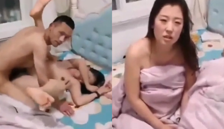 A wife from Shandong, China, was caught having an affair with Xiao Wang and was raped in bed. The man in the cuckold filmed