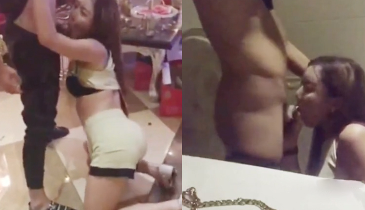The gold master plays a flirtatious girl with the handsome rough dick young master in KTV