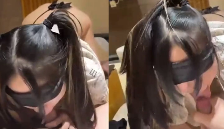 The naughty twin-tailed girl loves giving blowjobs and feels very satisfied when her head is pressed deep down the throat.
