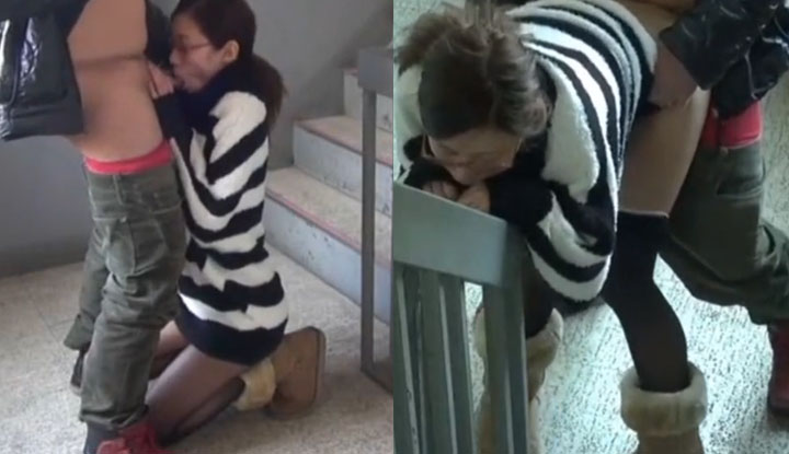 Cô gái trẻ đeo kính ra hành lang ăn thịt gà và quan hệ tình dục, thậm chí còn bôi kem cho vui.