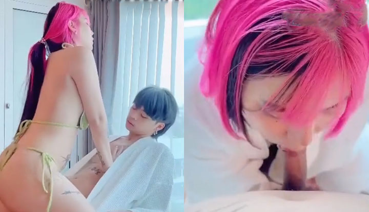 [泰國] 粉毛少女擁有性感巨乳，在窗邊和男友不斷抽插好幸福～