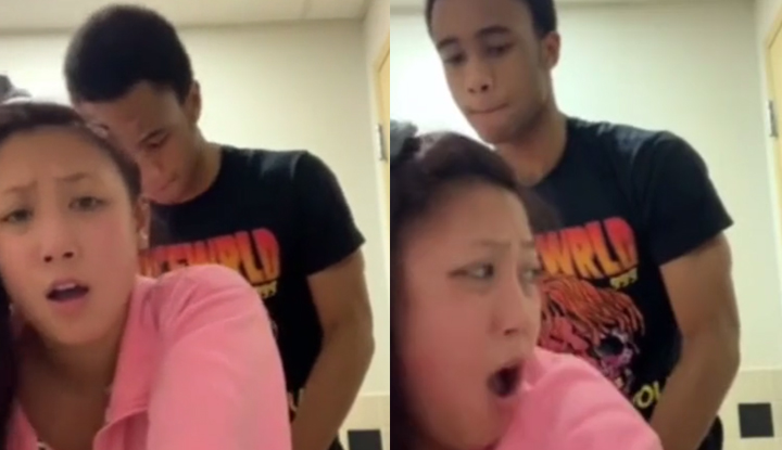 A garota de rabo de cavalo e o cara do pau grande aproveitaram o intervalo da aula para transar rapidinho~