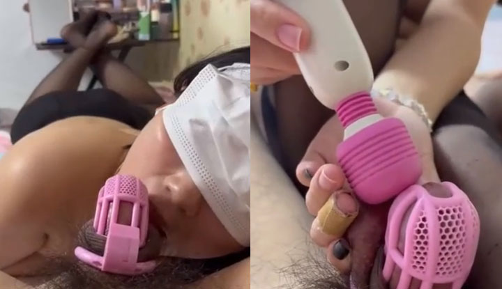 綠帽淫妻把我鎖起來不給射,老婆被操爽了不開鎖幫我口~