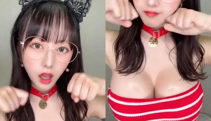 [A Korean girl] A cute girl with big eyes is selling cuteness. Her large chest is shaking and about to burst out.