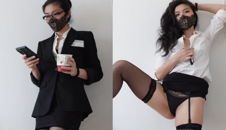 [Hong Kong] O anjo da língua sírio-misteriosa não o abandona sem nenhuma gota de água ~ C210 - Roupão preto com saco de pés de lutador de Muay Thai super sexy ~