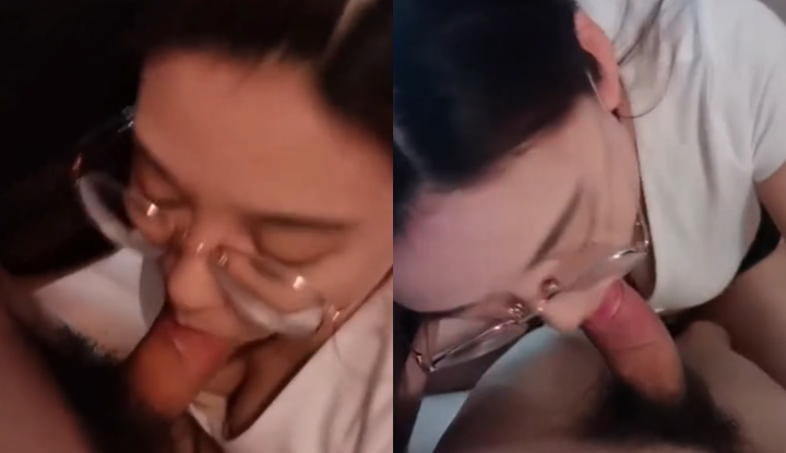 Attractive girlfriend gives oral sex service, making her boyfriend almost unable to bear it with each kiss.