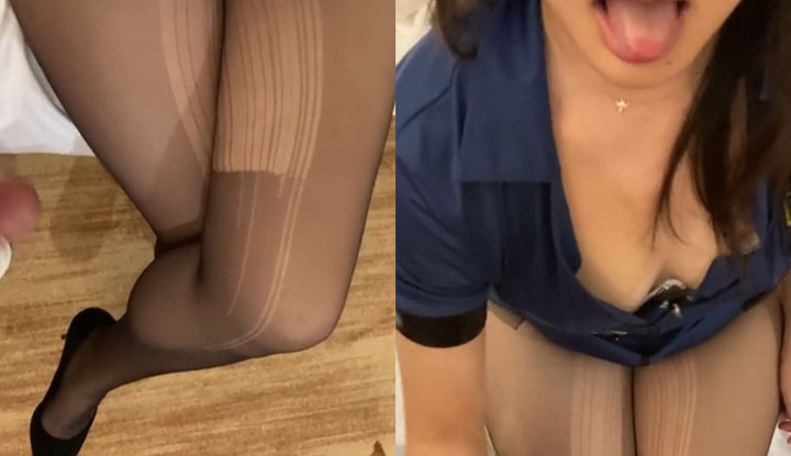 絲襪母狗好淫蕩，吐舌發情還幫主人打飛機