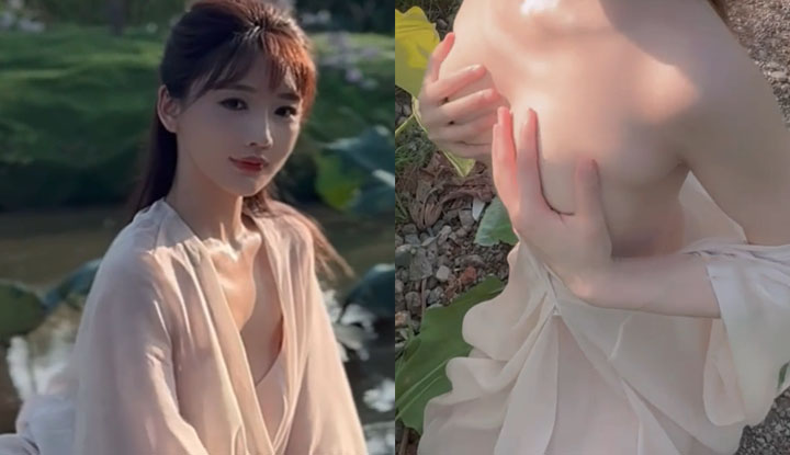 นางแบบเซเลบอินเทอร์เน็ตสวย ลู่เยียนเยียน: การยั่วยวนผ้าบางแสงจันทร์บึงบัว, อกยักษ์ลูกไม้กึ่งเปลือยยั่วเย้า, ก้นสวยขาวนวลในถุงน่องและใบบัว, สีสปริงยั่วใจด้วยสะดือสวยงาม!