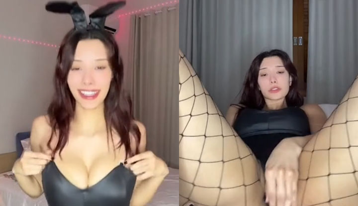 chinese female dog voulezj cosplays as a dark bunny girl in fishnet stockings, foot fetishes, vibrating egg masturbation, ahegao (a type of facial expression), sticking out her tongue and moaning wildly—it's incredibly seductive!