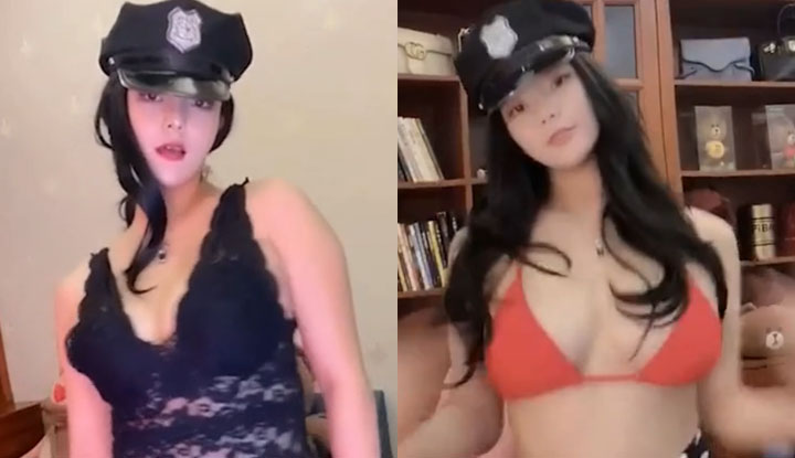 beautiful influencer kuaishou li, in a victoria's secret outfit, twerks and does fan service. a hot, sexy girl in a revealing outfit, grinding her hips, arching her back, wet in the bathroom, showing off her perfect breasts – irresistibly revealing.