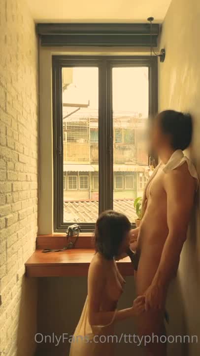 tttyphoonnn nong typhoon has sex with her husband by the window. onlyfans sits and relaxes on a holiday. her husband finishes taking a shower and they come together to touch her pussy and suck her dick.