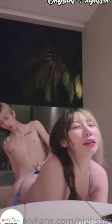 fucked hai in a bikini highsstn onlyfans, a cute, fair-skinned teenager with big breasts, sucked her husband's cock and then got on a chair to ride his cock.